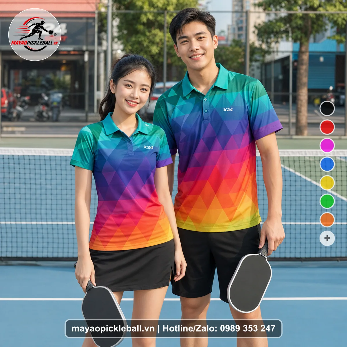 Bộ quần áo pickleball X24-PB-407 đỏ áo có tay có cổ