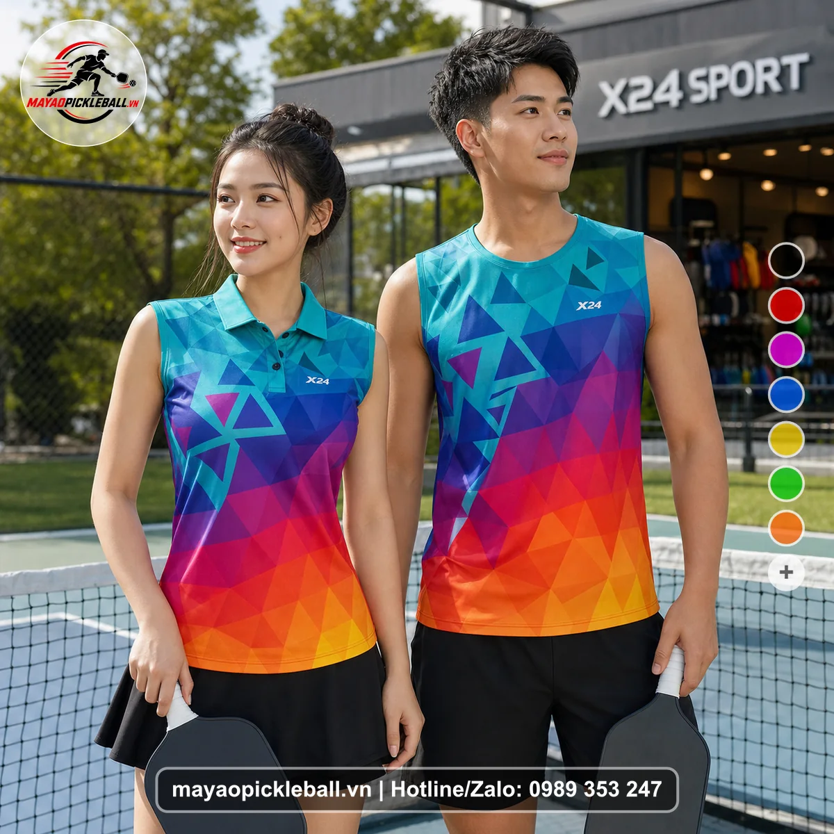 Bộ quần áo pickleball X24-PB-407 đỏ biến thể không ống tay