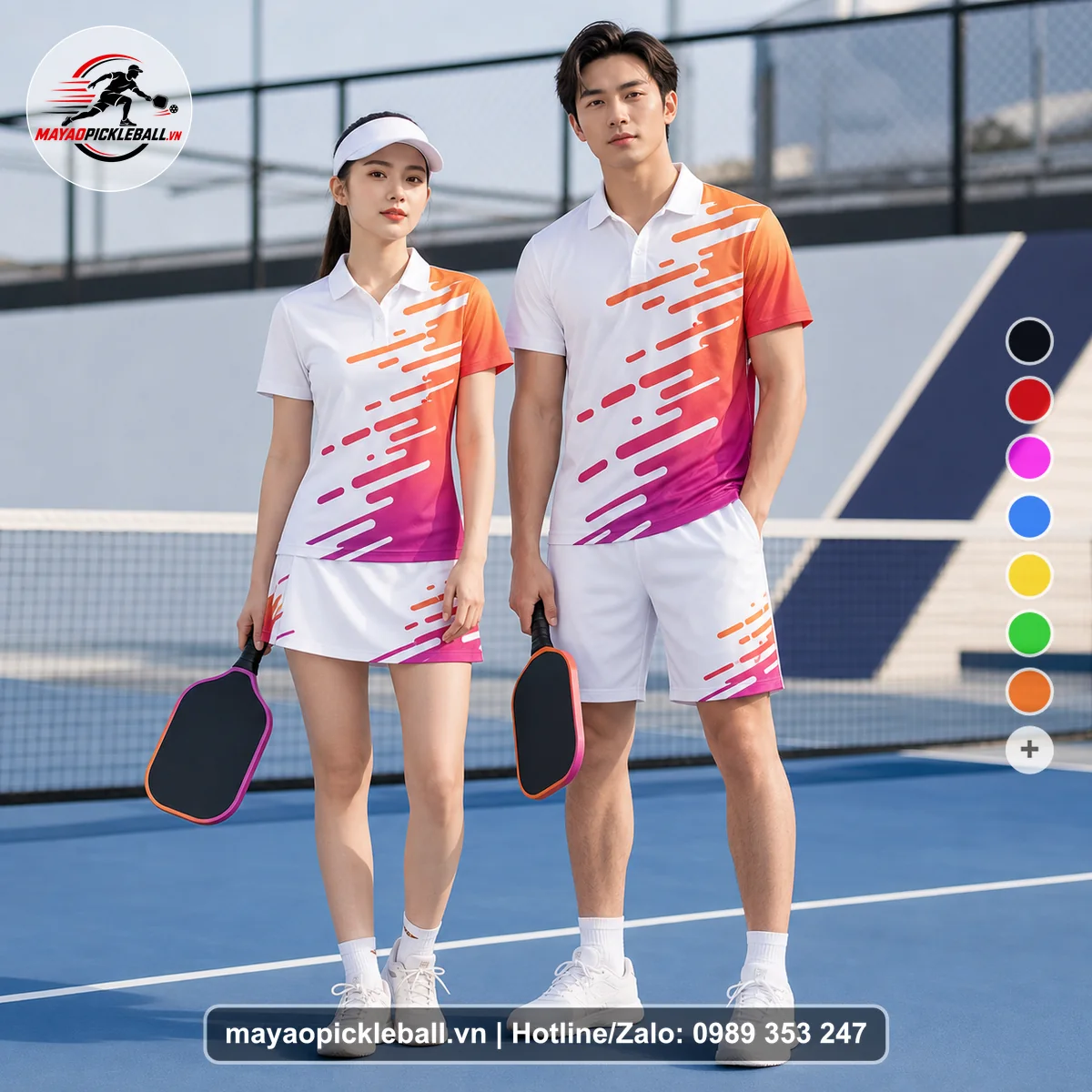 Bộ quần áo pickleball X24-PB-408 đỏ áo có tay có cổ