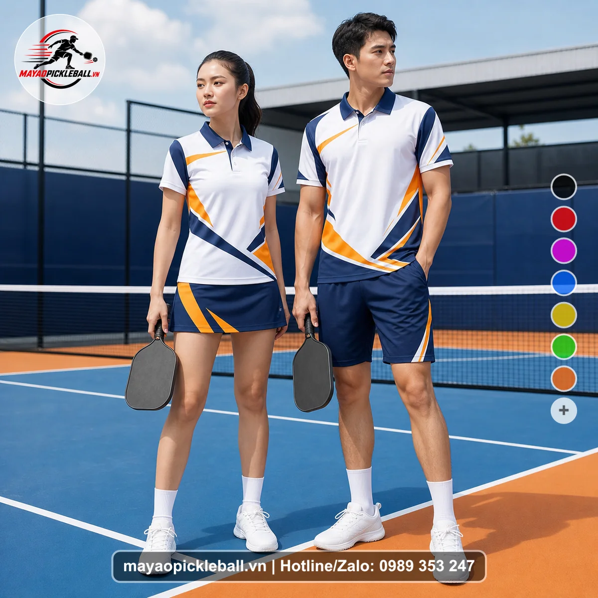 Bộ quần áo pickleball X24-PB-416 đỏ áo có tay có cổ