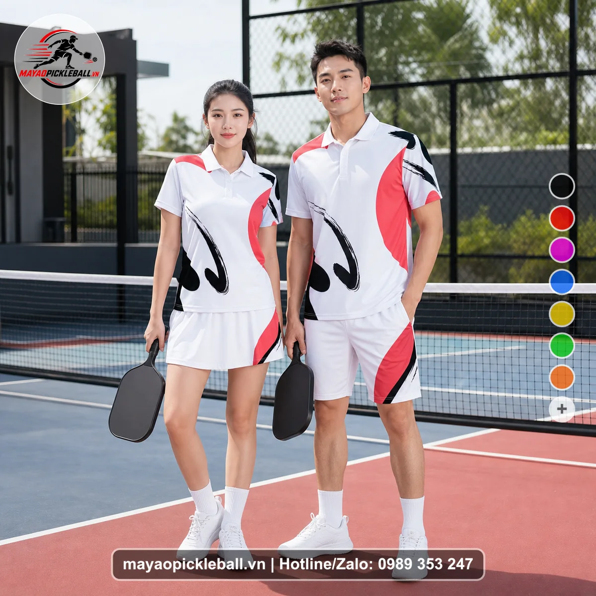 Bộ quần áo pickleball X24-PB-418 nổi bật áo có tay có cổ