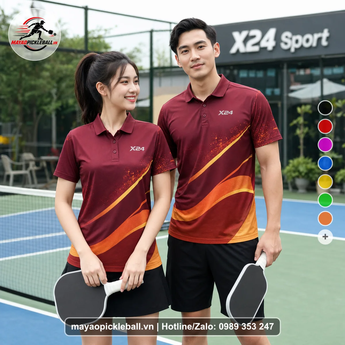 Bộ quần áo pickleball X24-PB-421 nổi bật áo có tay có cổ