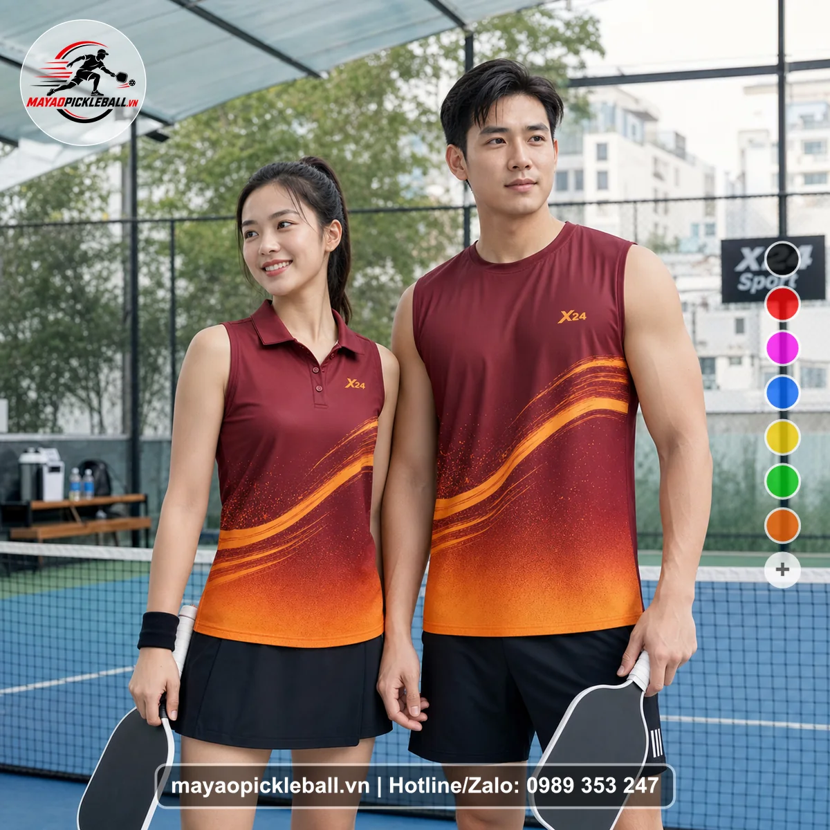 Bộ quần áo pickleball X24-PB-421 nổi bật biến thể không ống tay