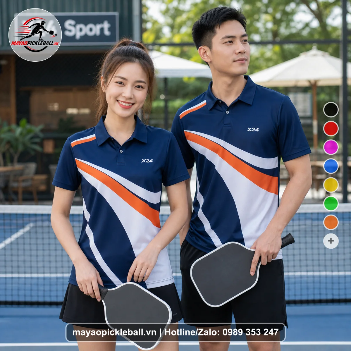 Bộ quần áo pickleball X24-PB-422 nổi bật áo có tay có cổ
