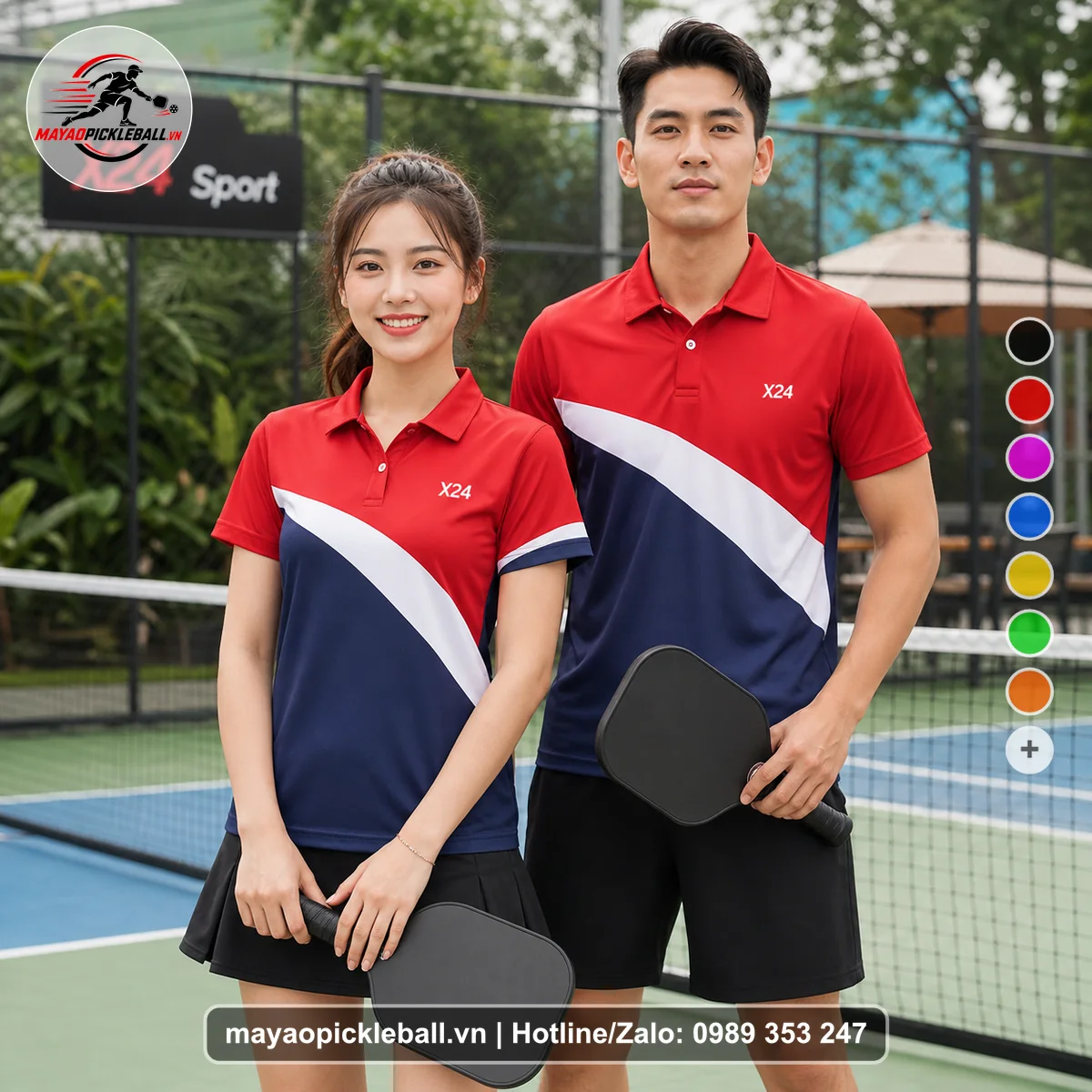 Bộ quần áo pickleball X24-PB-423 nổi bật áo có tay có cổ