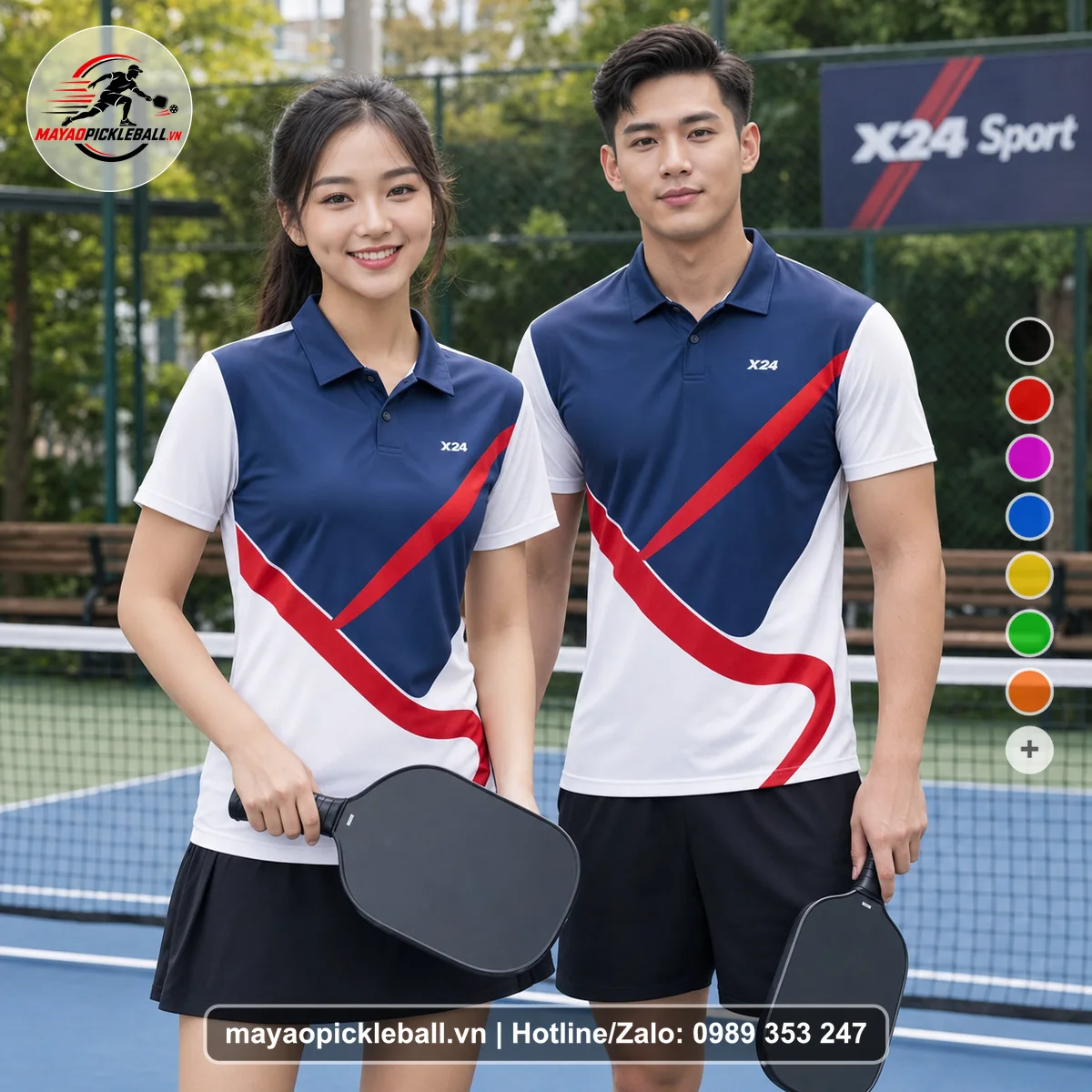 Bộ quần áo pickleball X24-PB-424 nổi bật áo có tay có cổ