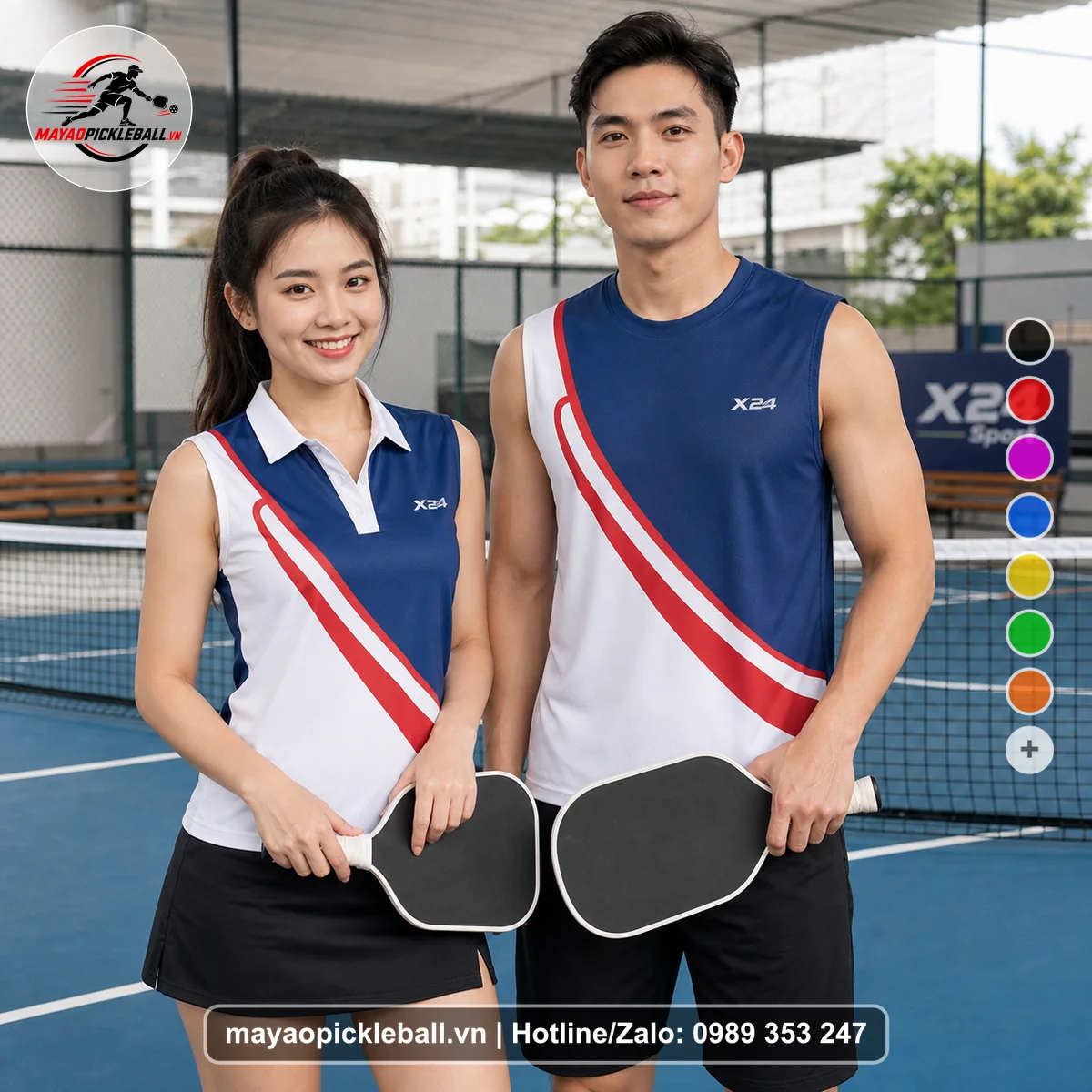 Bộ quần áo pickleball X24-PB-424 nổi bật biến thể không ống tay