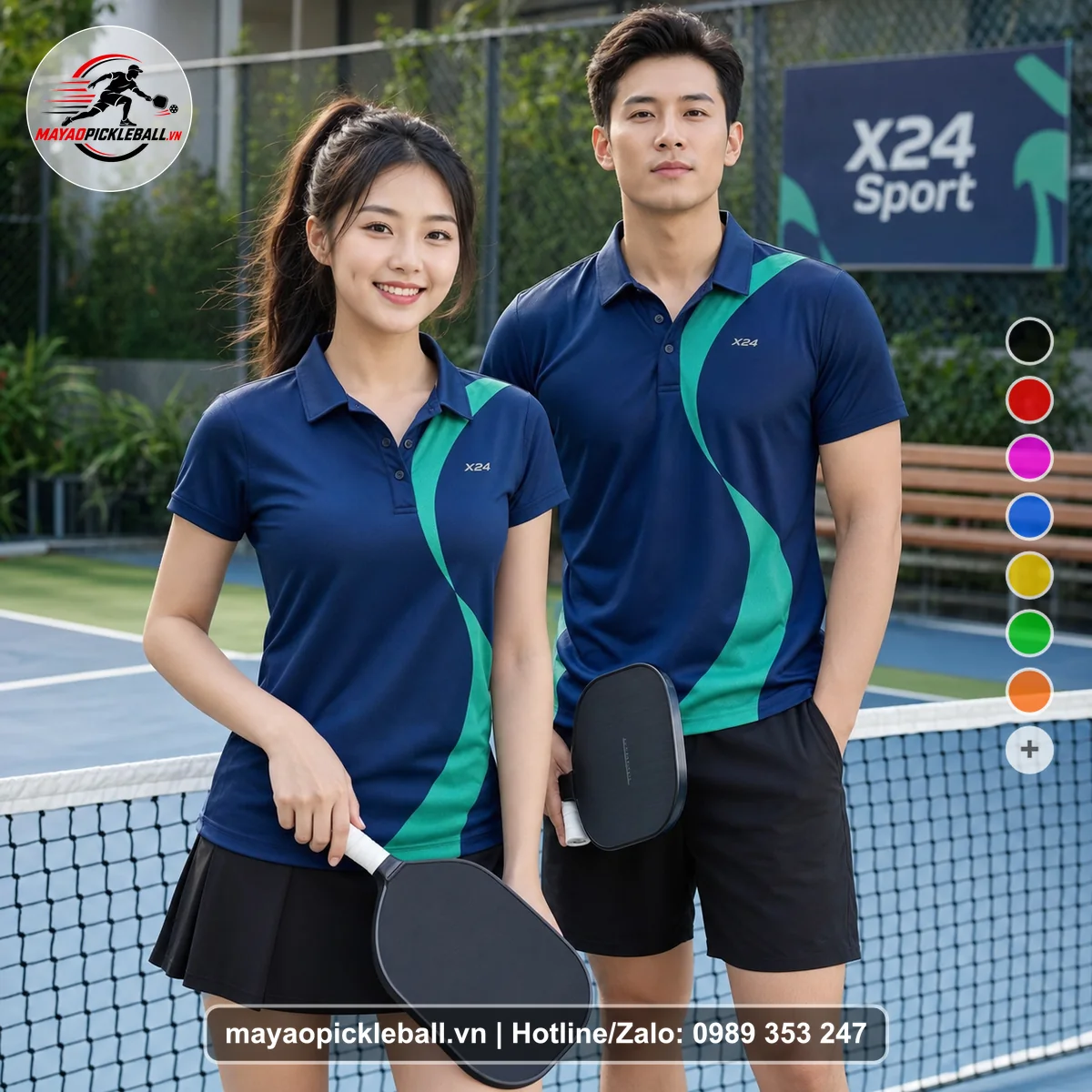 Bộ quần áo pickleball X24-PB-425 nổi bật áo có tay có cổ