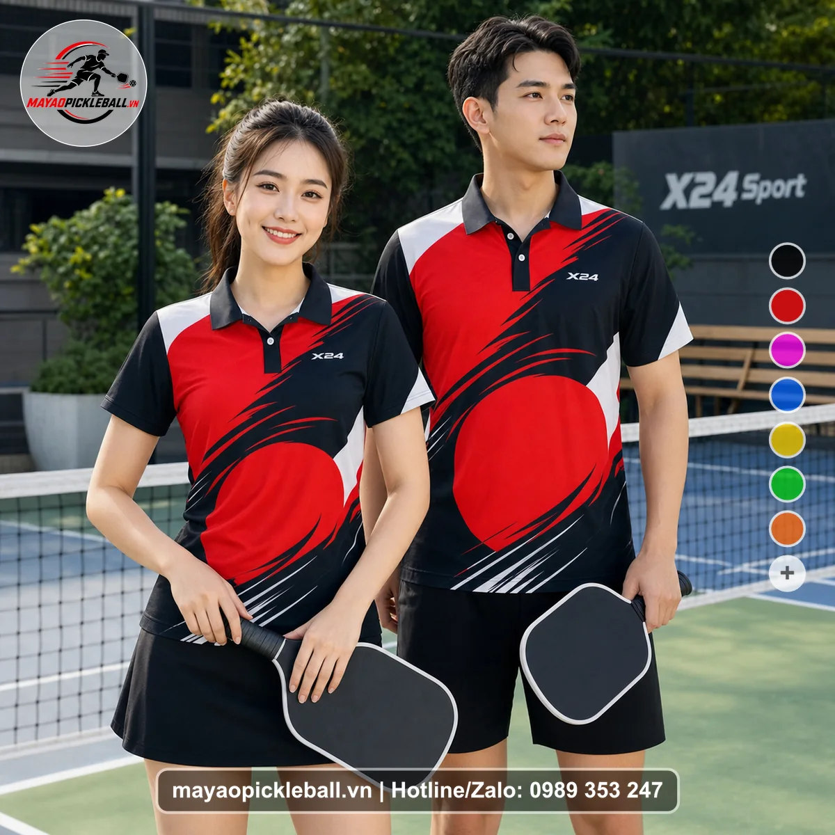 Bộ quần áo pickleball X24-PB-427 nổi bật áo có tay có cổ