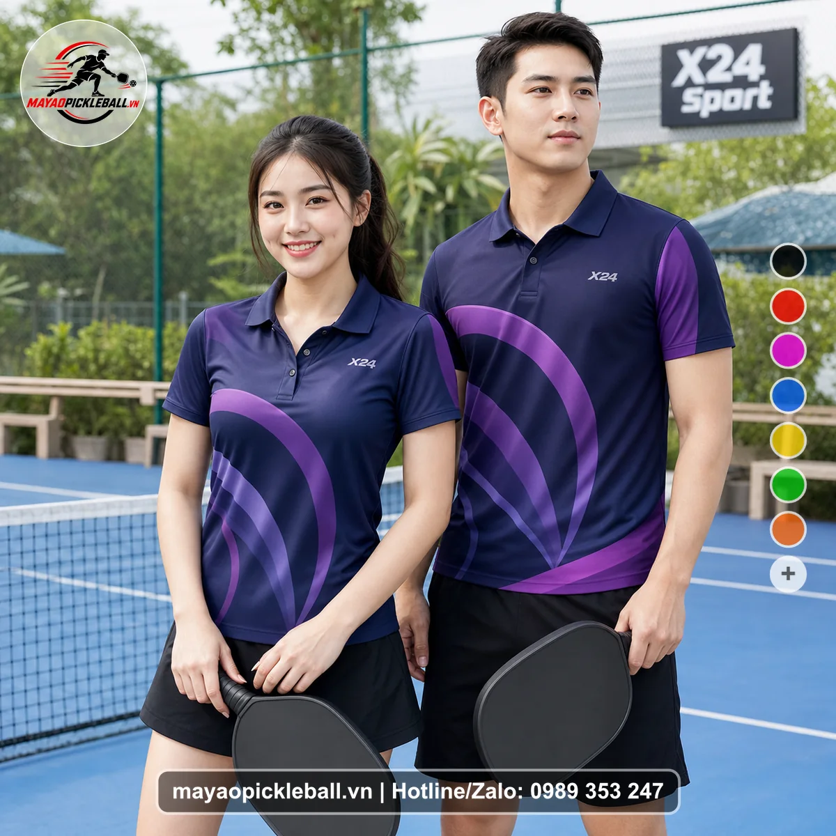 Bộ quần áo pickleball X24-PB-428 nổi bật áo có tay có cổ