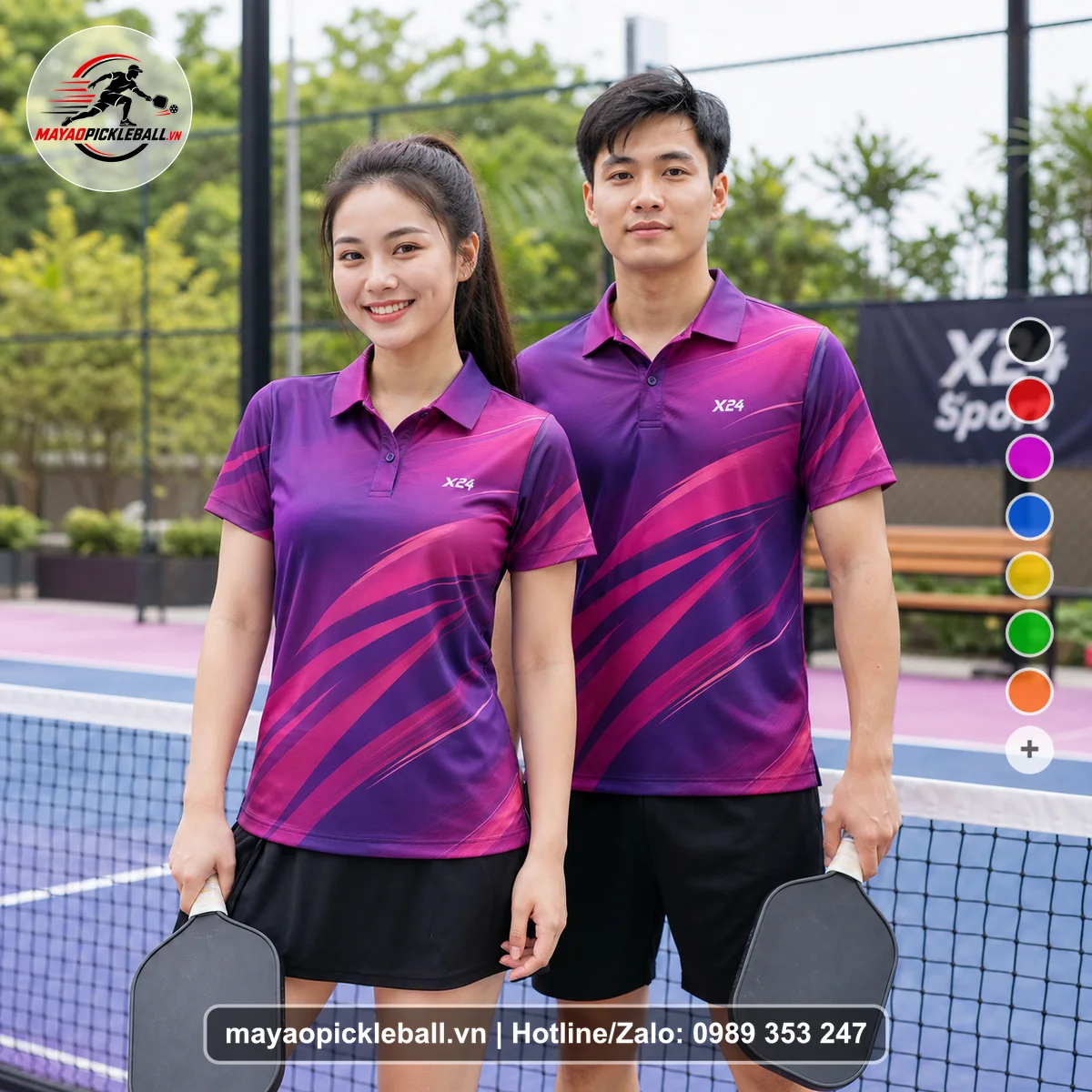 Bộ quần áo pickleball X24-PB-429 đỏ áo có tay có cổ