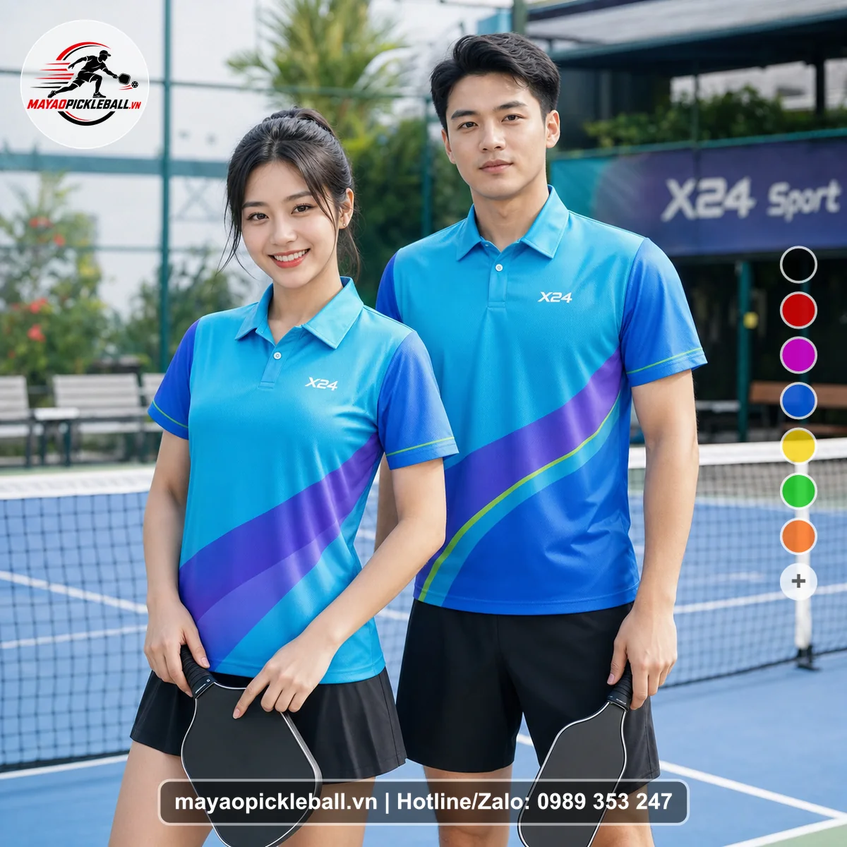 Bộ quần áo pickleball X24-PB-430 đỏ áo có tay có cổ