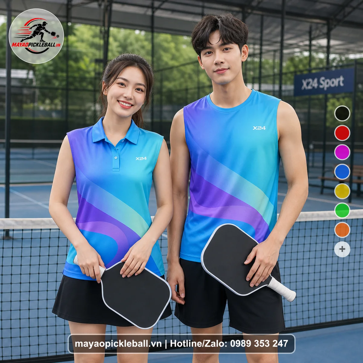 Bộ quần áo pickleball X24-PB-430 đỏ biến thể không ống tay