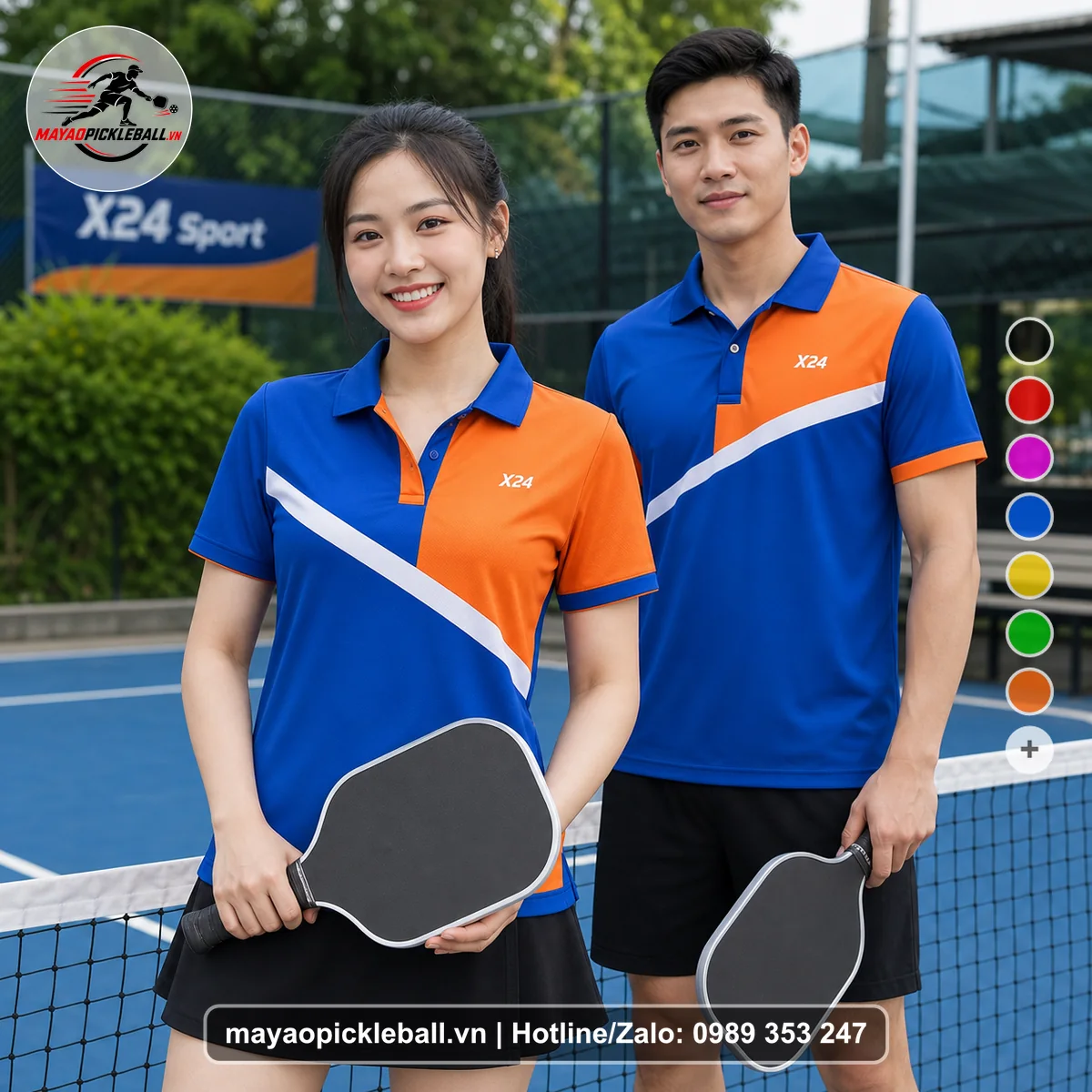 Bộ quần áo pickleball X24-PB-431 đỏ áo có tay có cổ