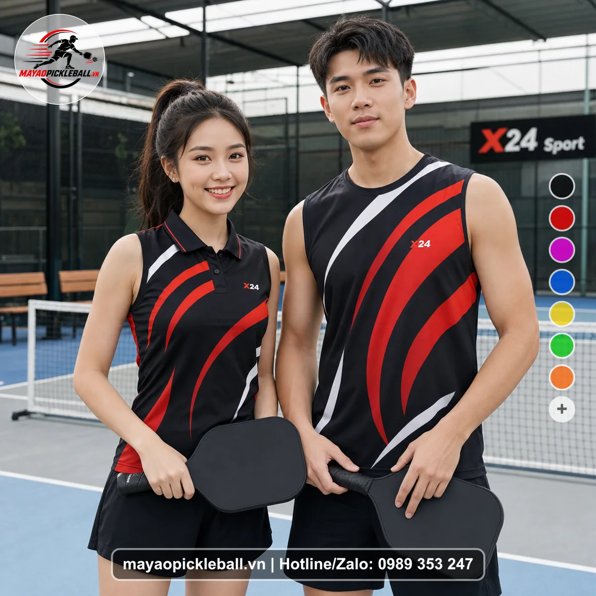 Bộ quần áo pickleball X24-PB-432 đỏ biến thể không ống tay