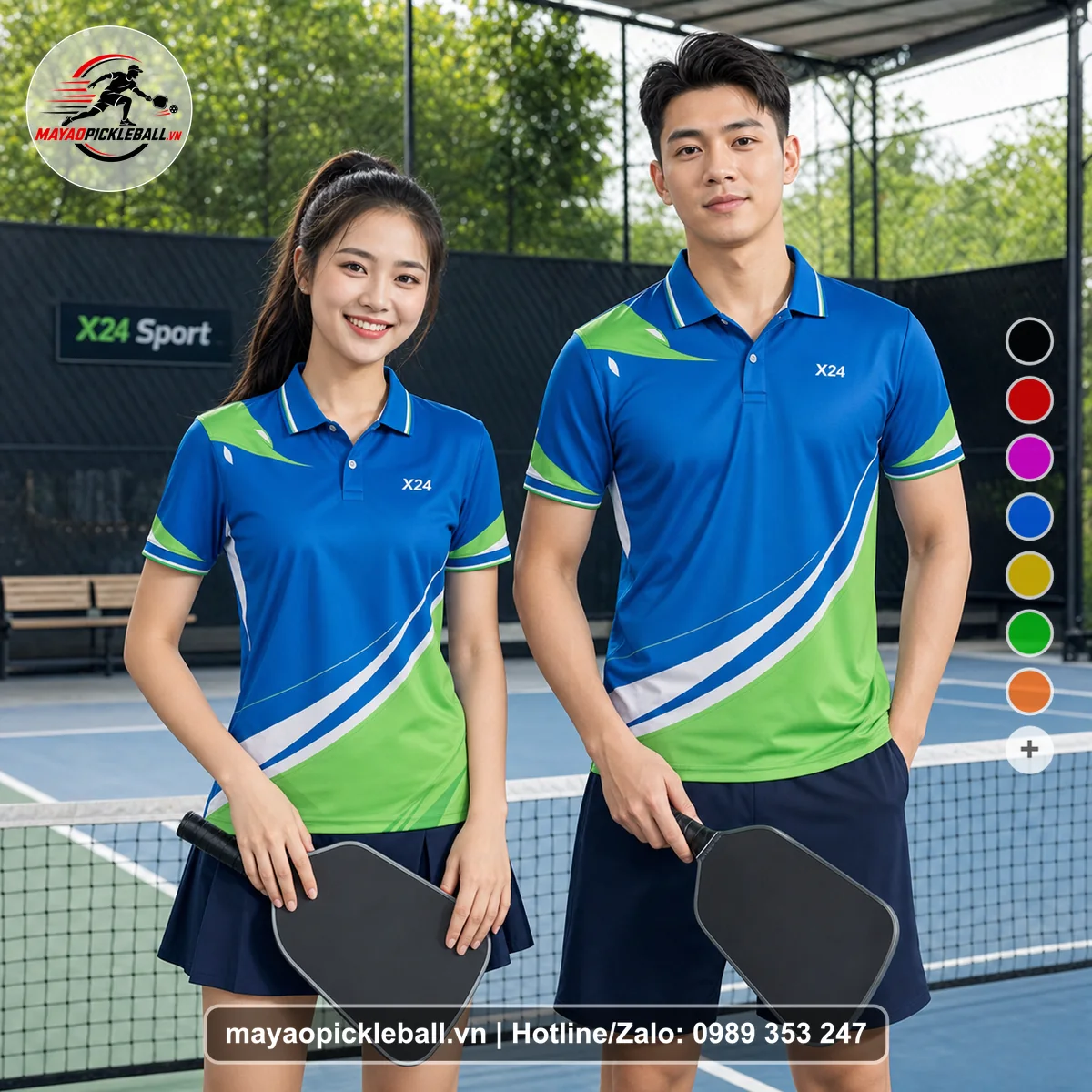 Bộ quần áo pickleball X24-PB-433 đỏ áo có tay có cổ