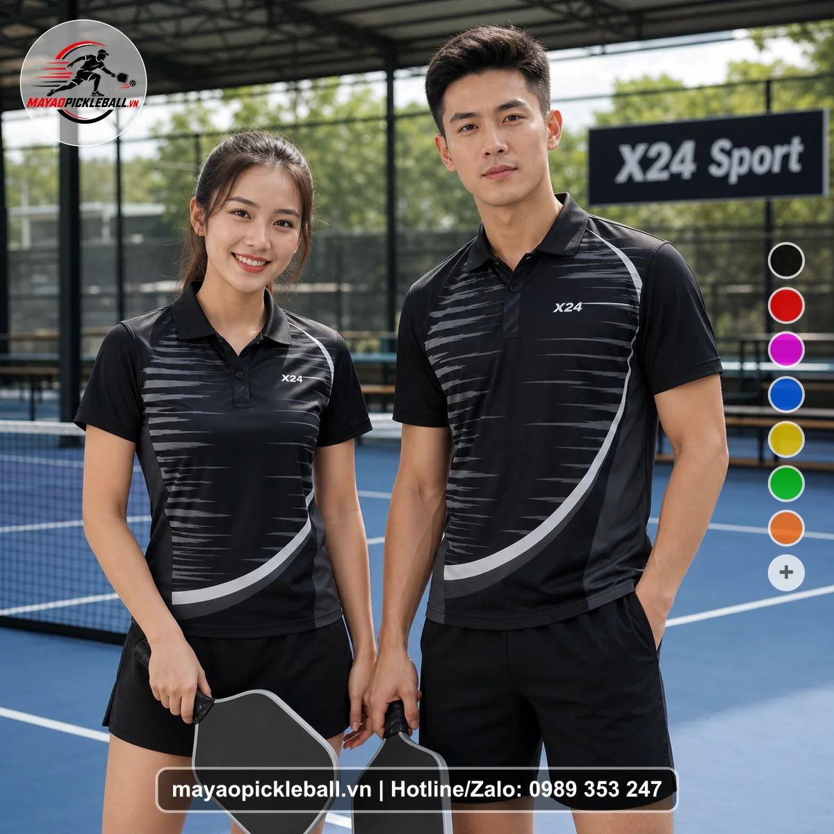 Bộ quần áo pickleball X24-PB-434 đỏ áo có tay có cổ