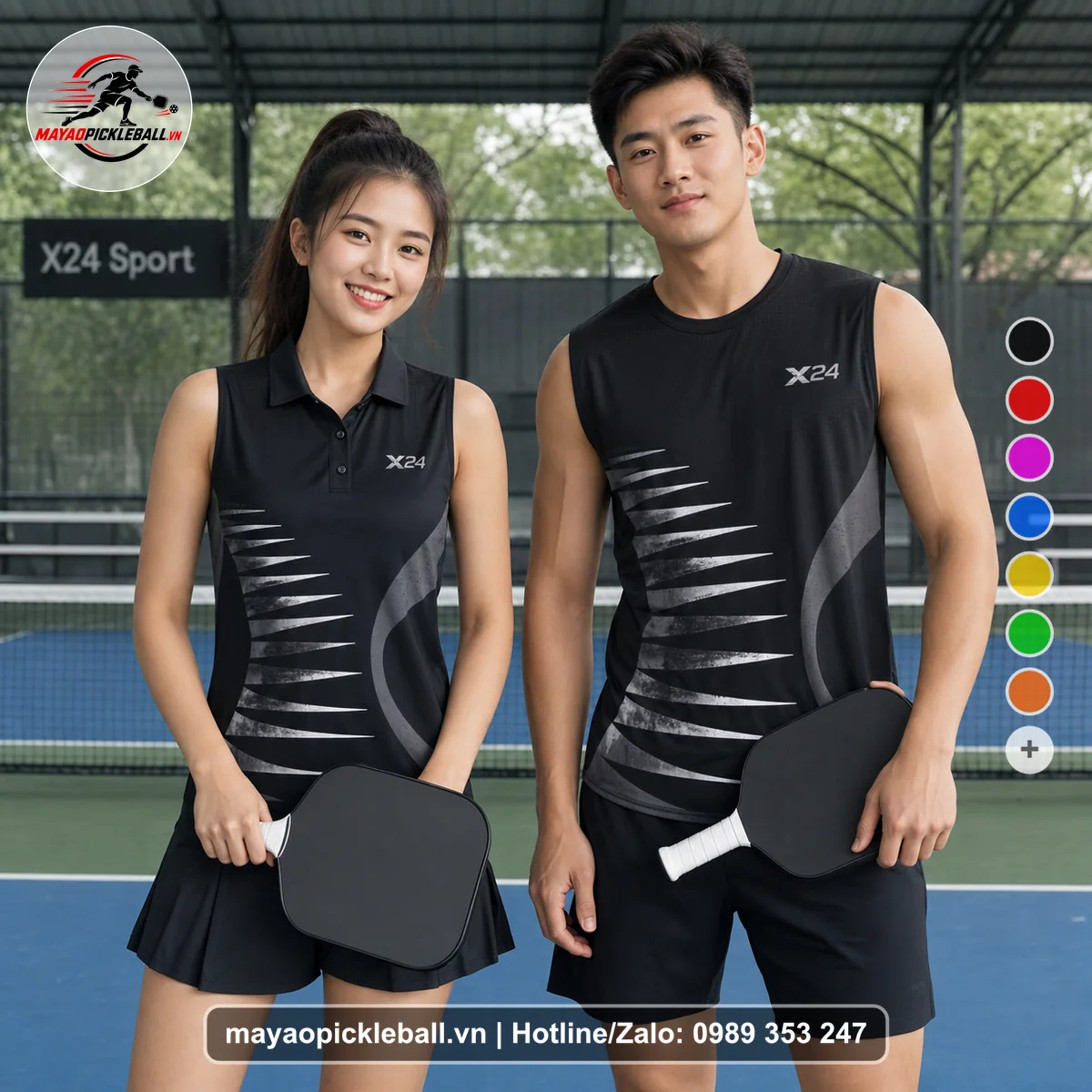 Bộ quần áo pickleball X24-PB-434 đỏ biến thể không ống tay
