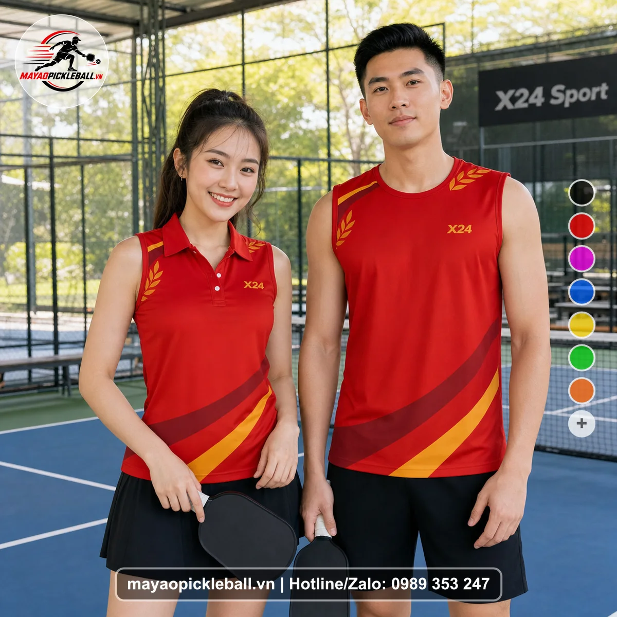 Bộ quần áo pickleball X24-PB-435 đỏ biến thể không ống tay