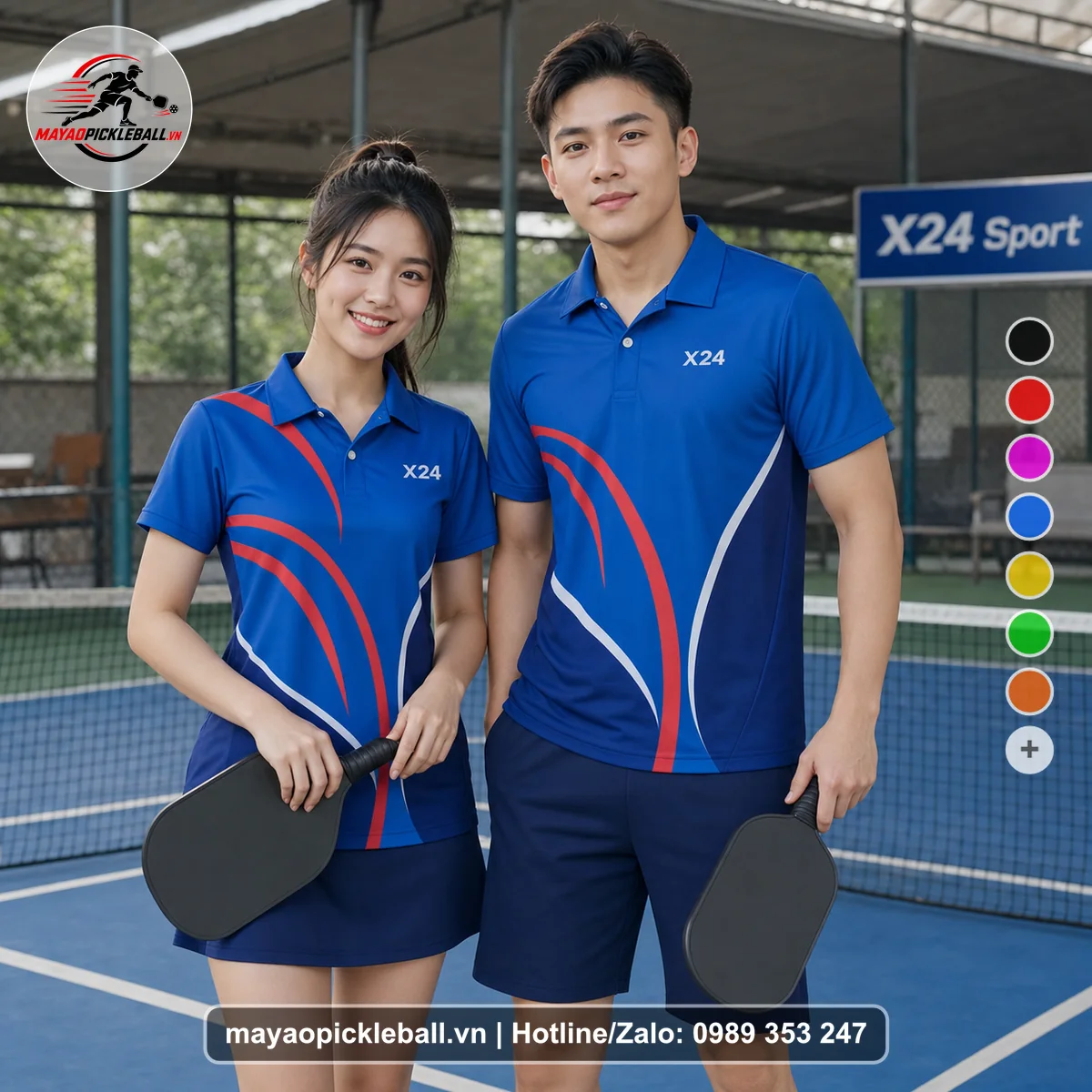 Bộ quần áo pickleball X24-PB-436 đỏ áo có tay có cổ