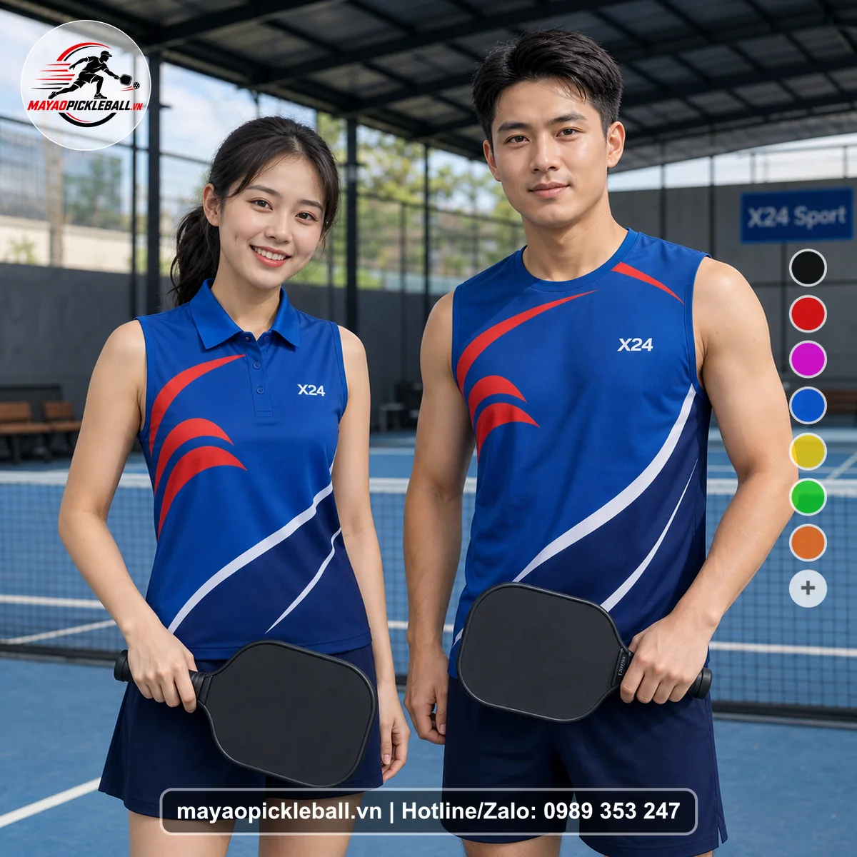 Bộ quần áo pickleball X24-PB-436 đỏ biến thể không ống tay
