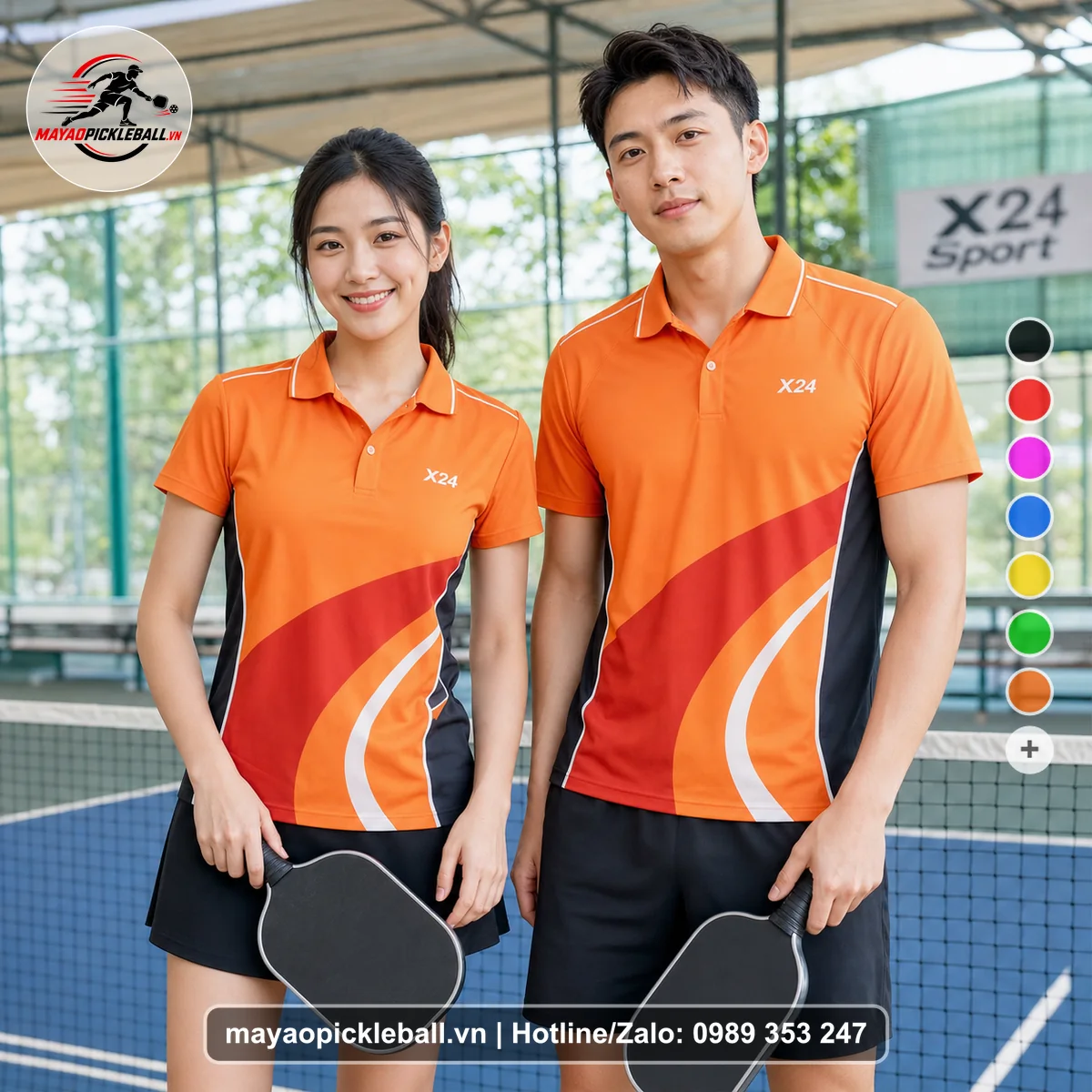 Bộ quần áo pickleball X24-PB-437 nổi bật áo có tay có cổ