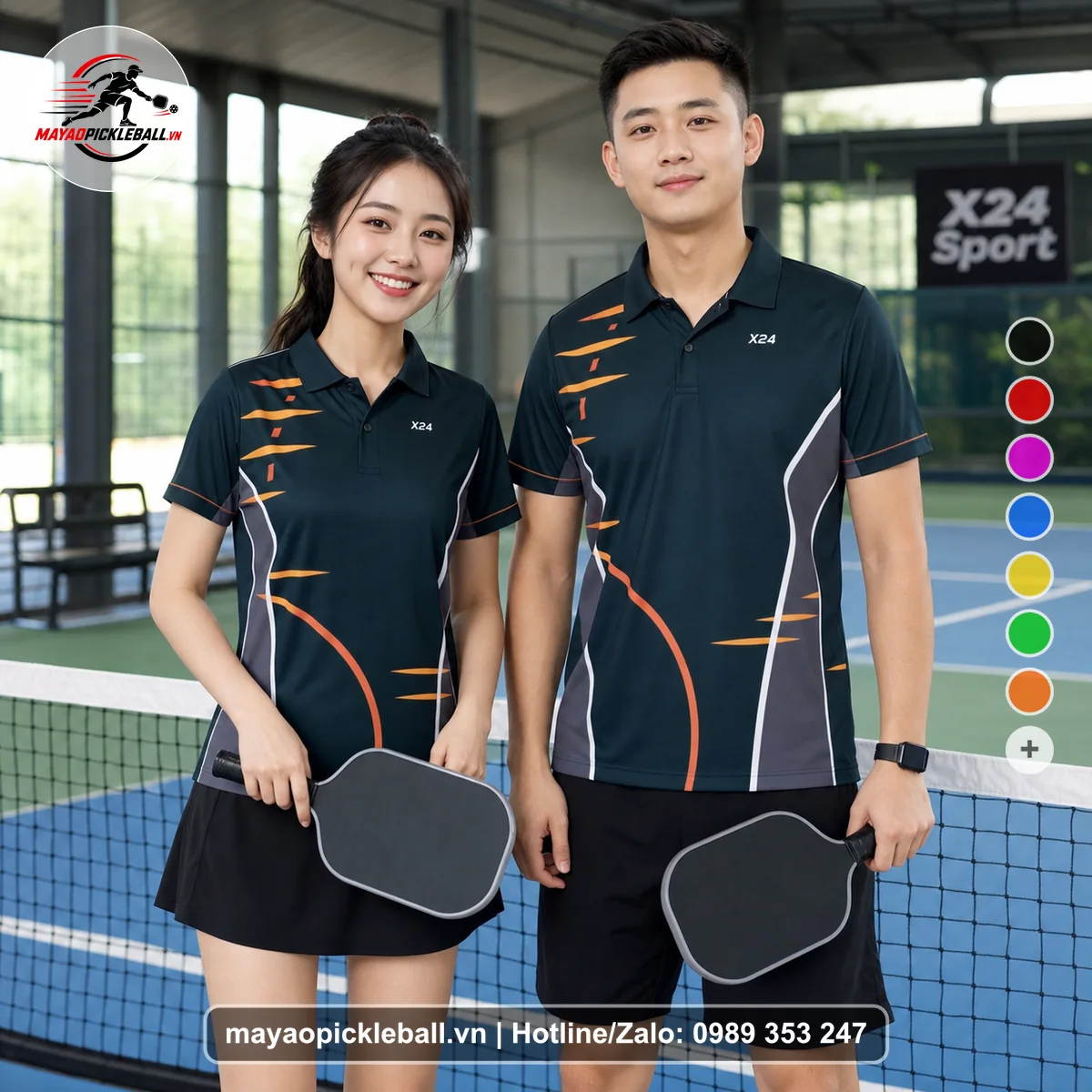 Bộ quần áo pickleball X24-PB-439 đỏ áo có tay có cổ