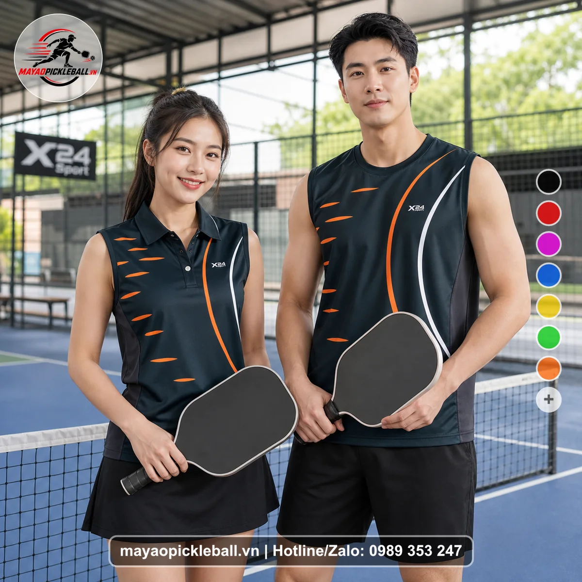 Bộ quần áo pickleball X24-PB-439 đỏ biến thể không ống tay