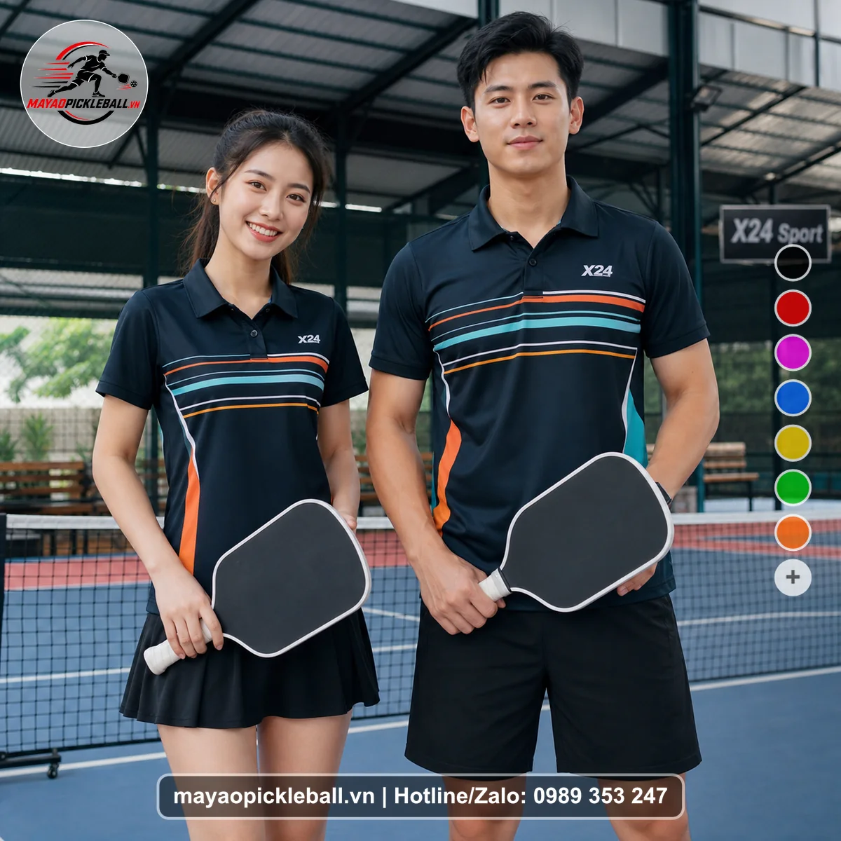 Bộ quần áo pickleball X24-PB-440 đỏ áo có tay có cổ
