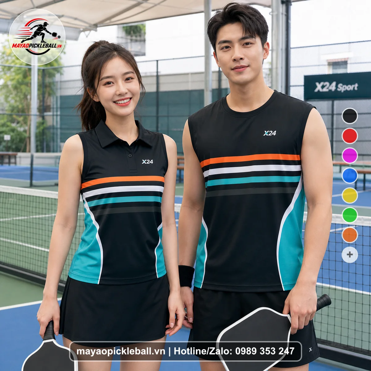 Bộ quần áo pickleball X24-PB-440 đỏ biến thể không ống tay