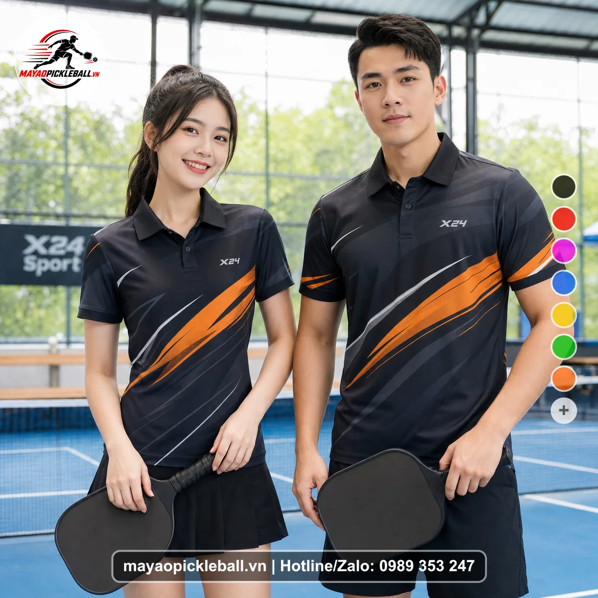 Bộ quần áo pickleball X24-PB-441 đỏ áo có tay có cổ