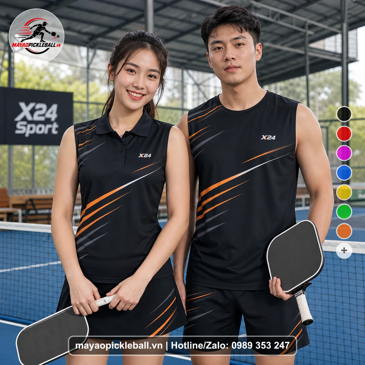Bộ quần áo pickleball X24-PB-441 đỏ biến thể không ống tay