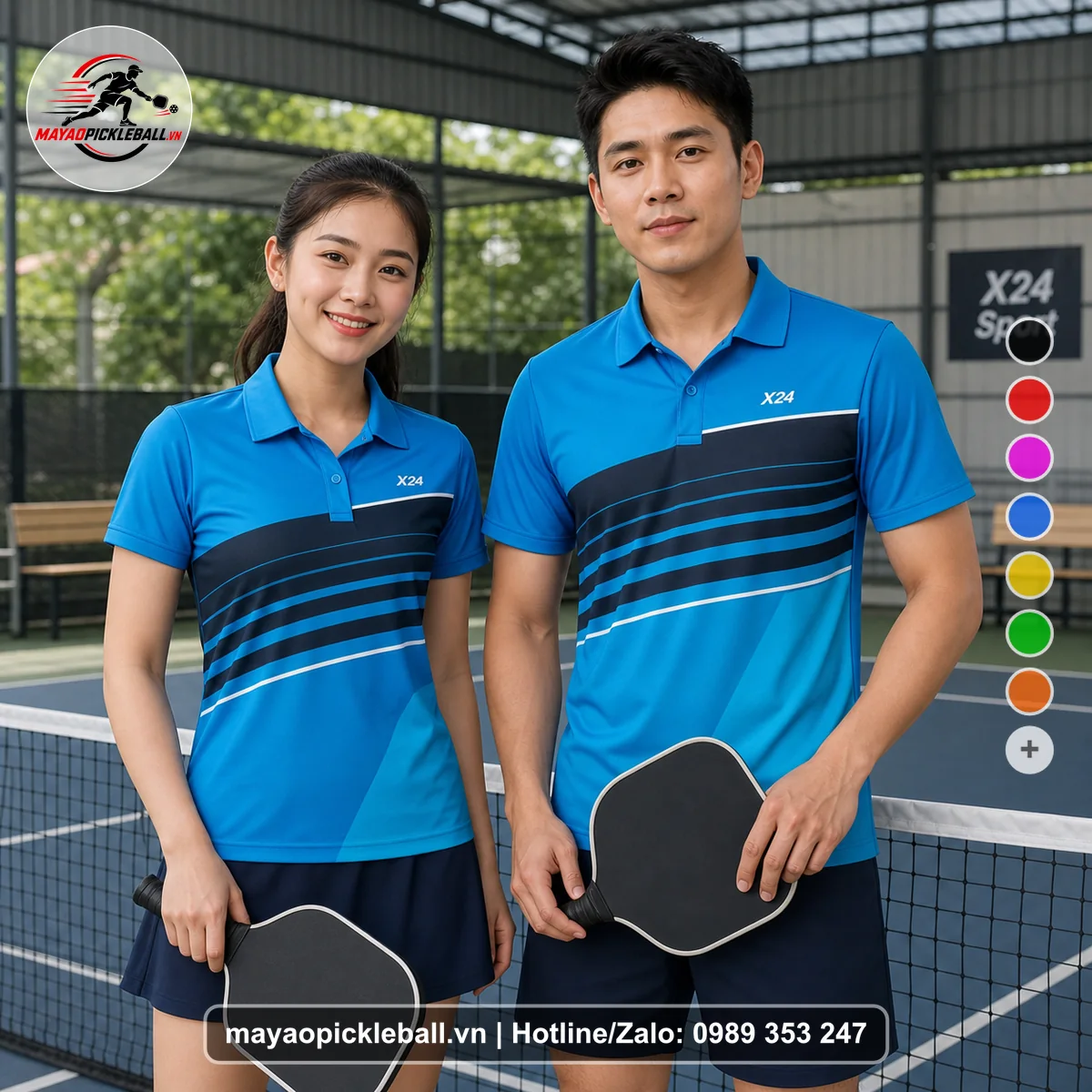 Bộ quần áo pickleball X24-PB-442 đỏ áo có tay có cổ