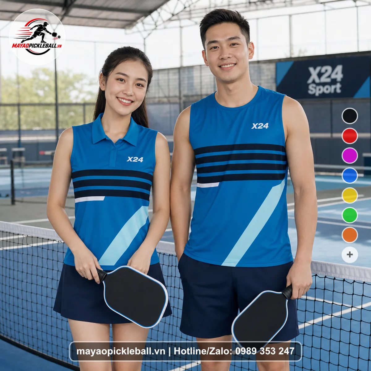 Bộ quần áo pickleball X24-PB-442 đỏ biến thể không ống tay