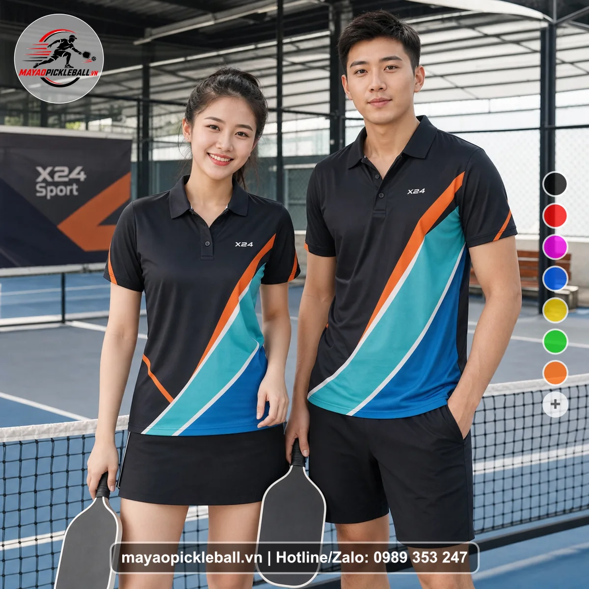 Bộ quần áo pickleball X24-PB-443 đỏ áo có tay có cổ
