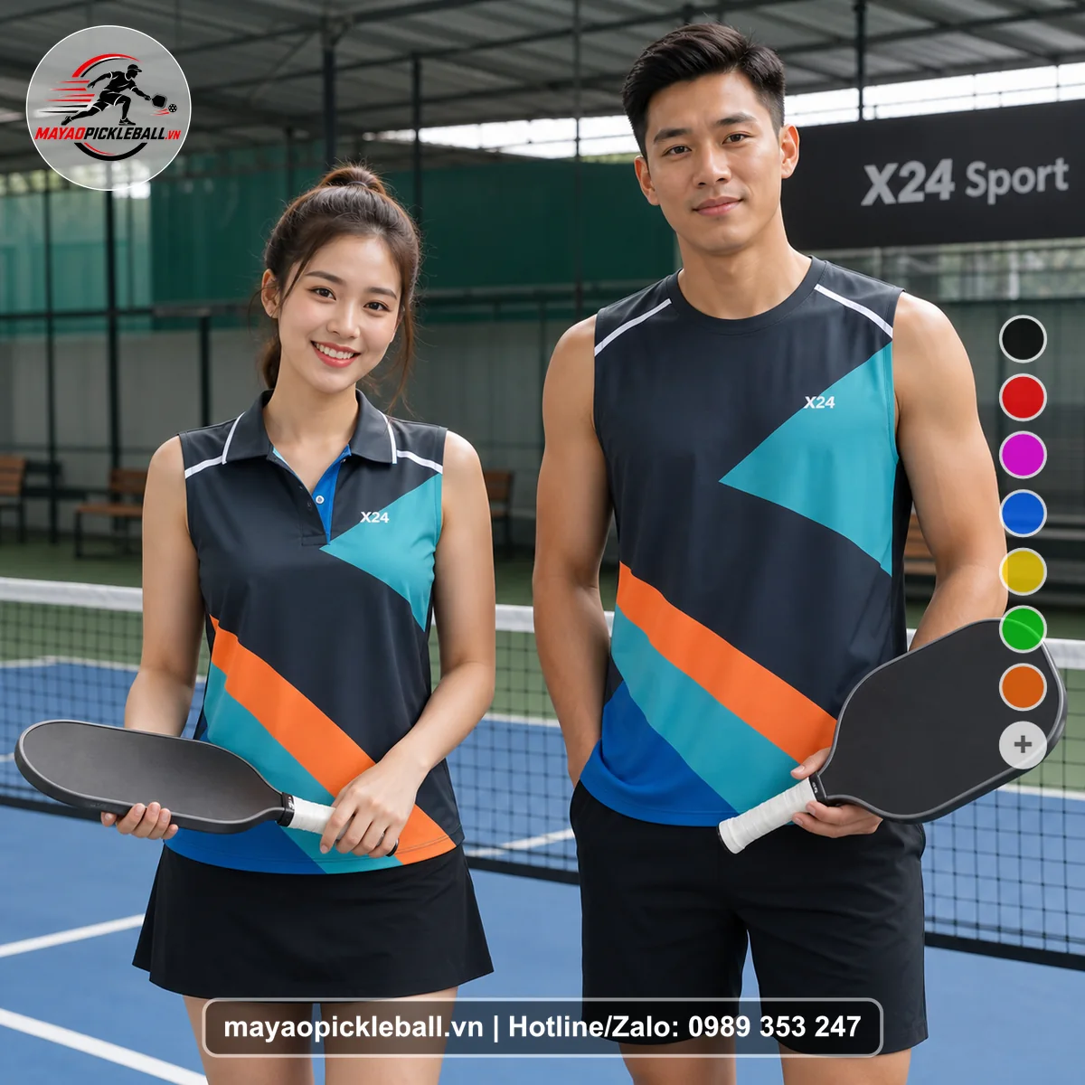 Bộ quần áo pickleball X24-PB-443 đỏ biến thể không ống tay