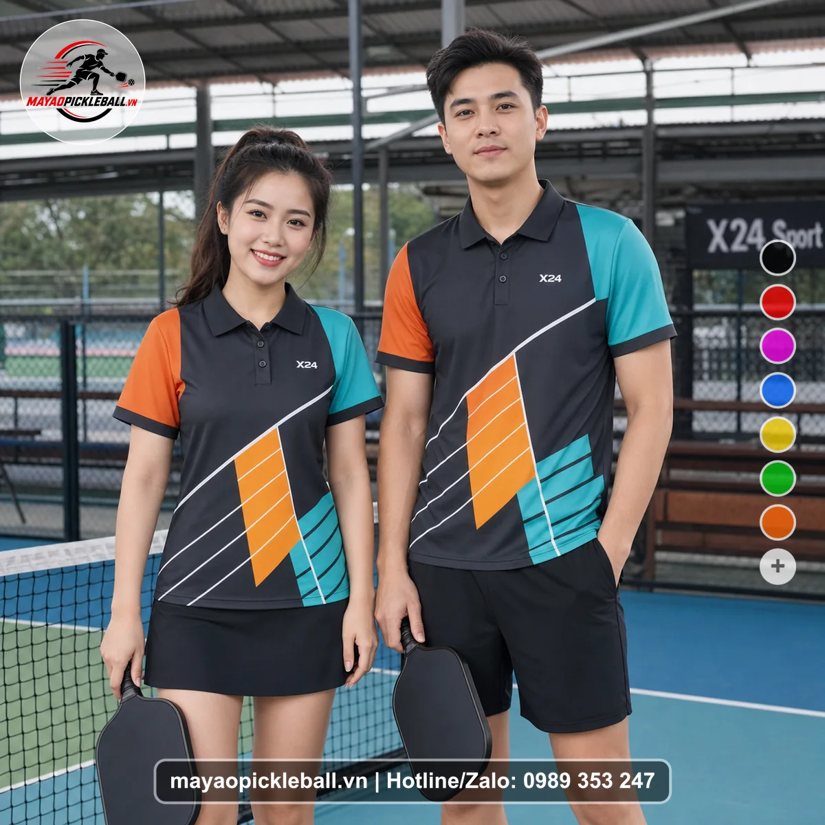Bộ quần áo pickleball X24-PB-444 đỏ áo có tay có cổ