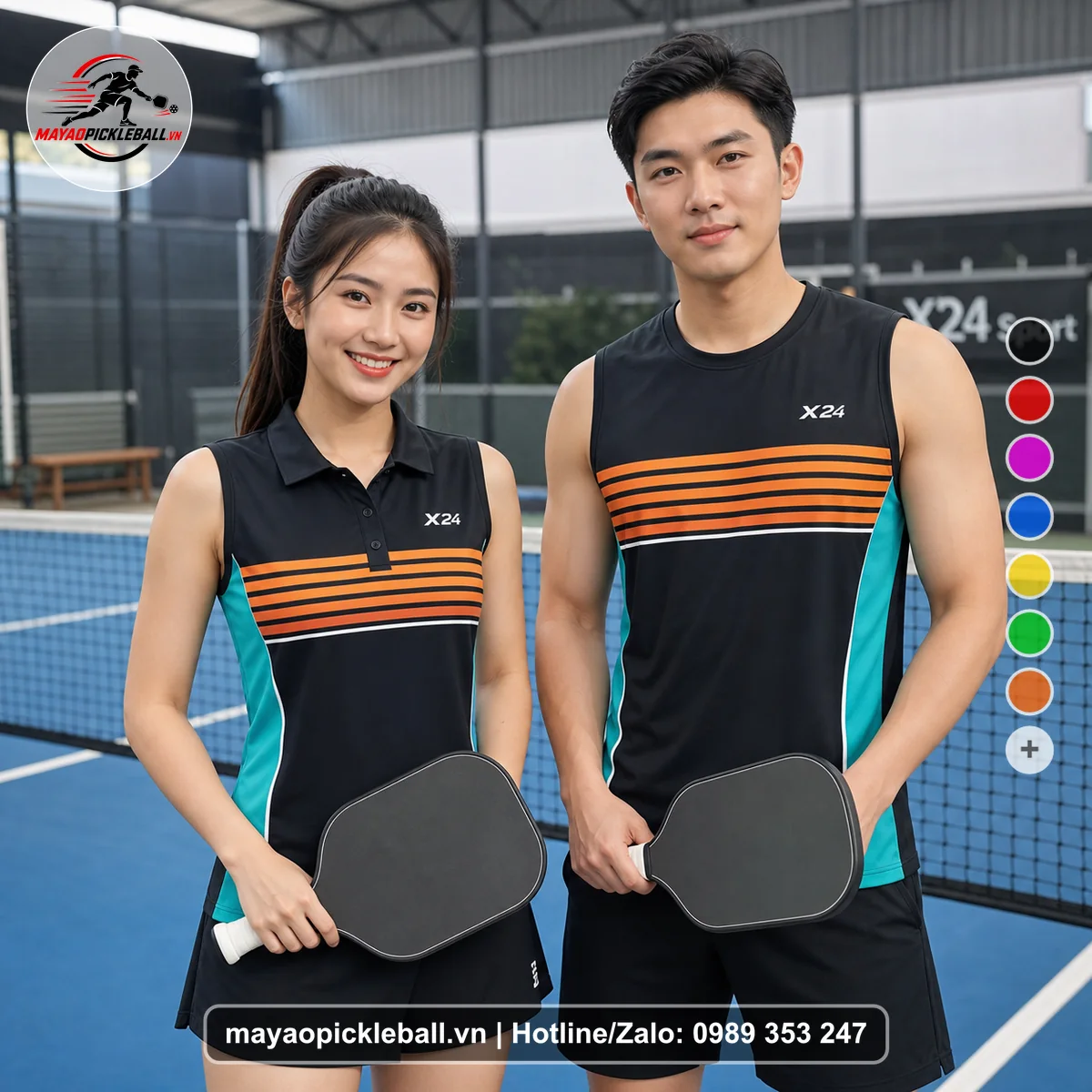 Bộ quần áo pickleball X24-PB-445 hồng, đỏ biến thể không ống tay