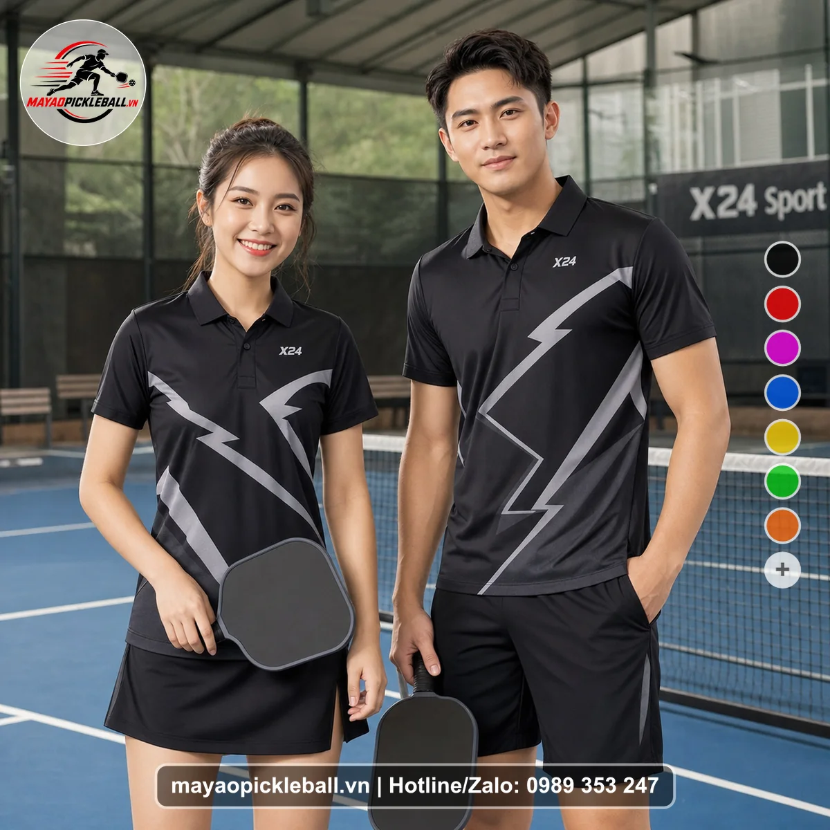 Bộ quần áo pickleball X24-PB-446 đỏ áo có tay có cổ