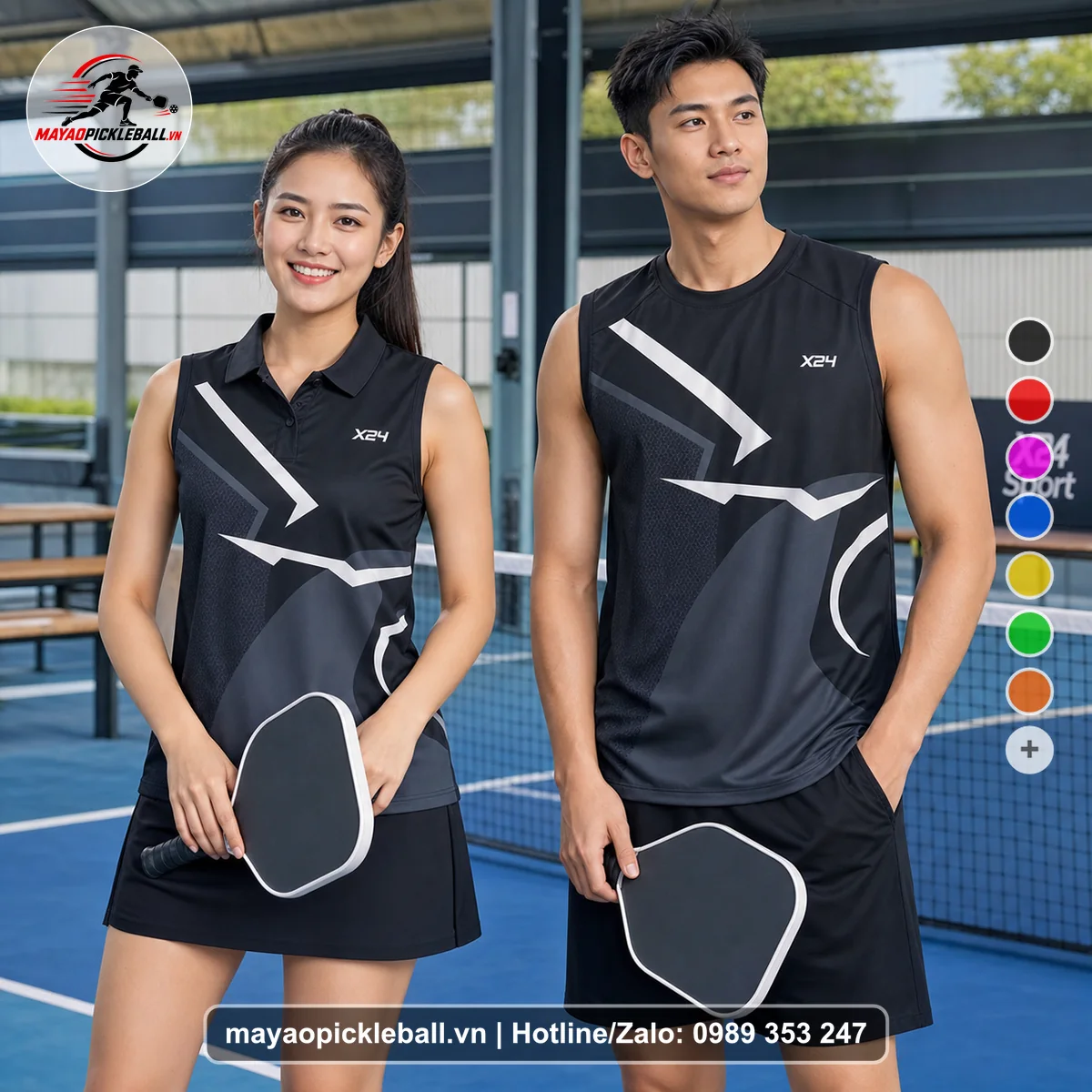 Bộ quần áo pickleball X24-PB-446 đỏ biến thể không ống tay