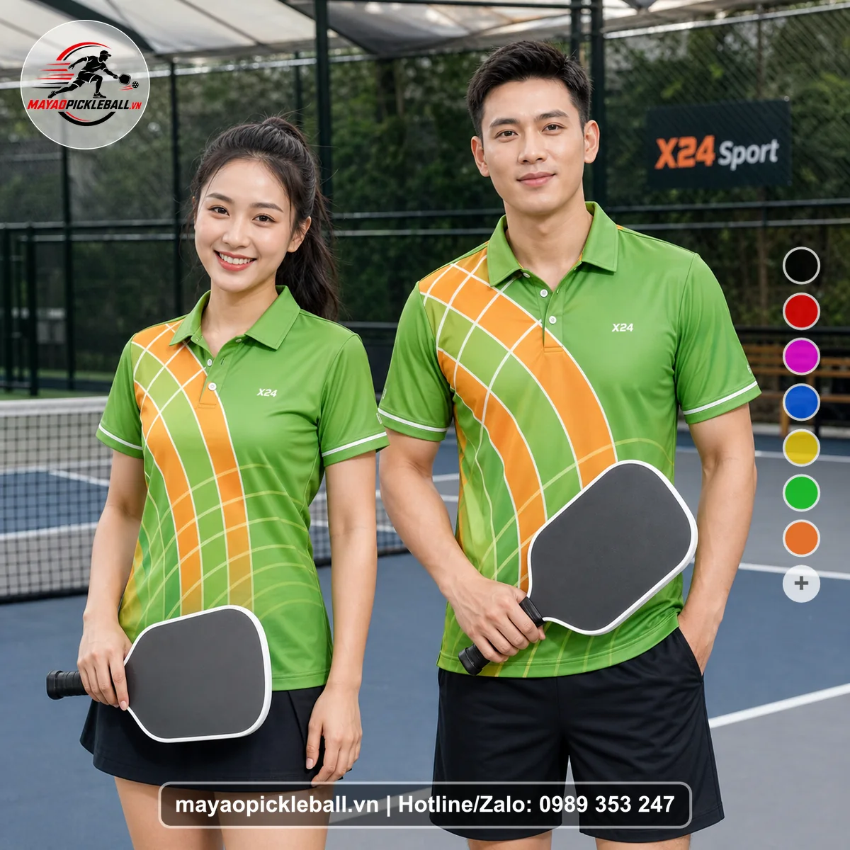 Bộ quần áo pickleball X24-PB-447 đỏ áo có tay có cổ