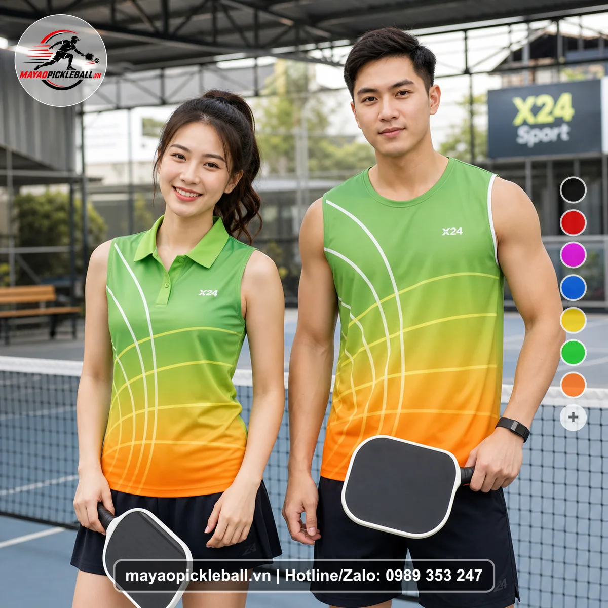 Bộ quần áo pickleball X24-PB-447 đỏ biến thể không ống tay