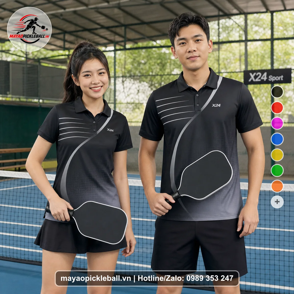 Bộ quần áo pickleball X24-PB-448 đỏ áo có tay có cổ