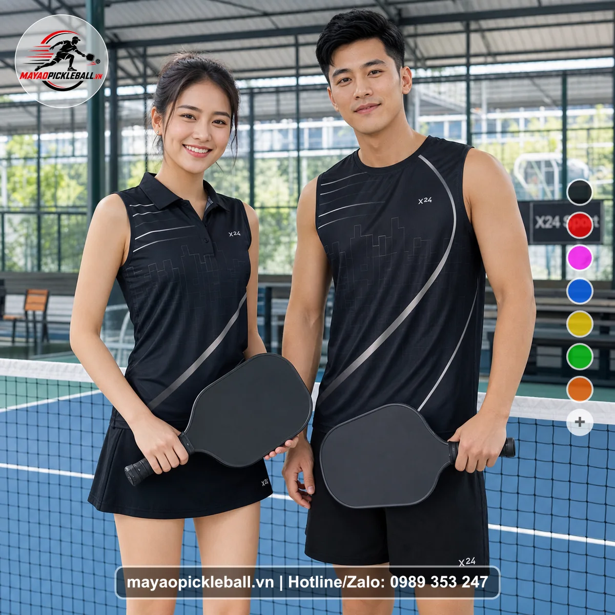 Bộ quần áo pickleball X24-PB-448 đỏ biến thể không ống tay
