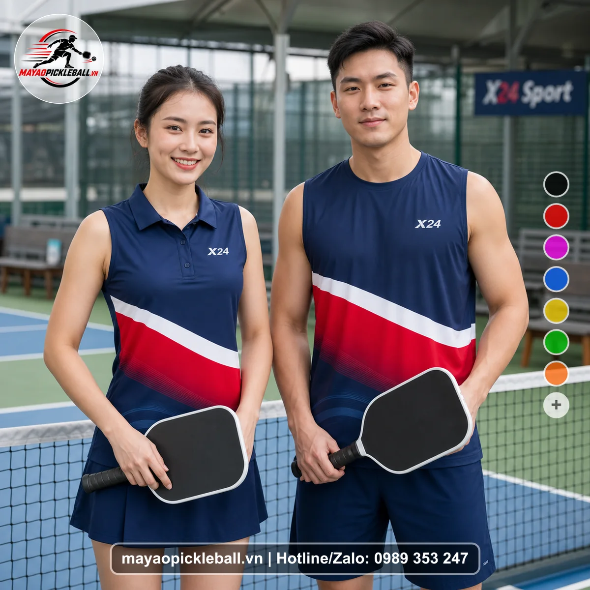 Bộ quần áo pickleball X24-PB-449 đỏ biến thể không ống tay