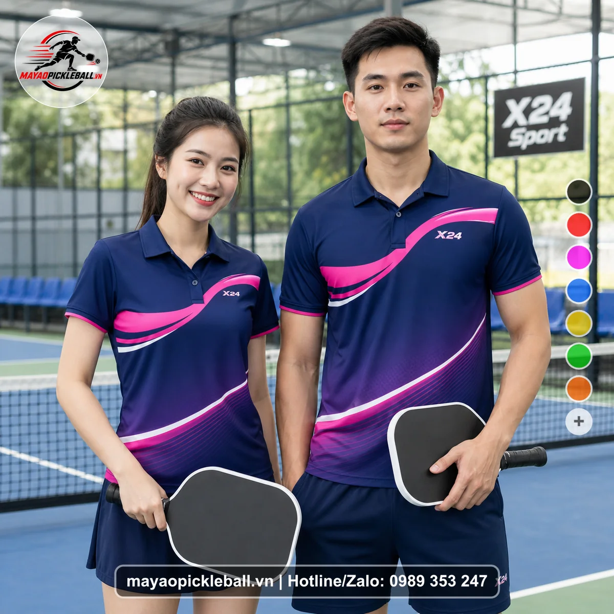Bộ quần áo pickleball X24-PB-450 đỏ áo có tay có cổ