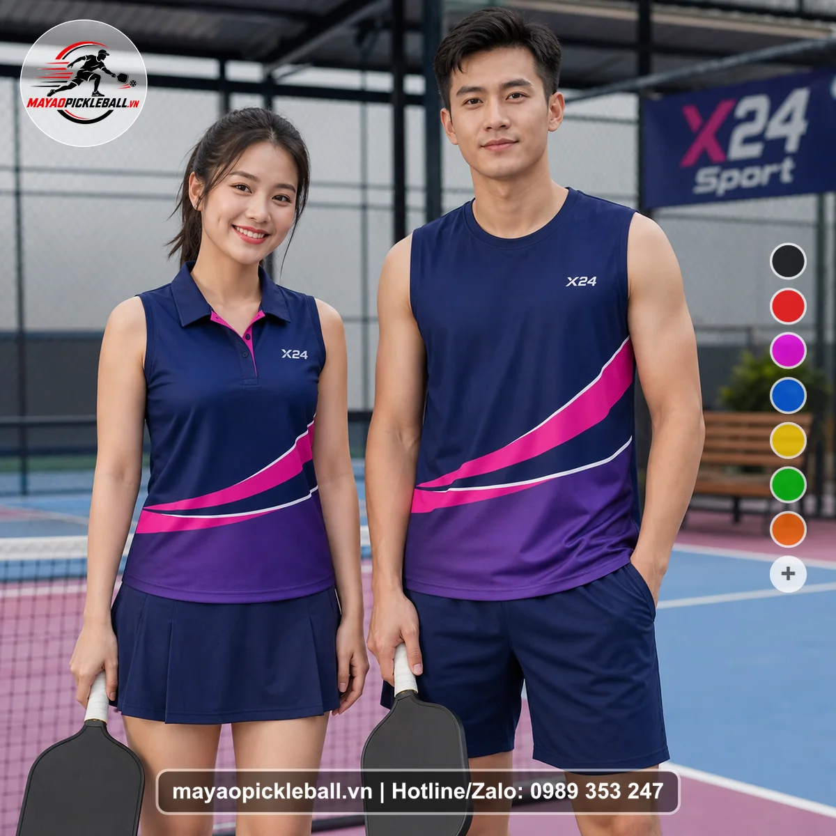 Bộ quần áo pickleball X24-PB-450 đỏ biến thể không ống tay