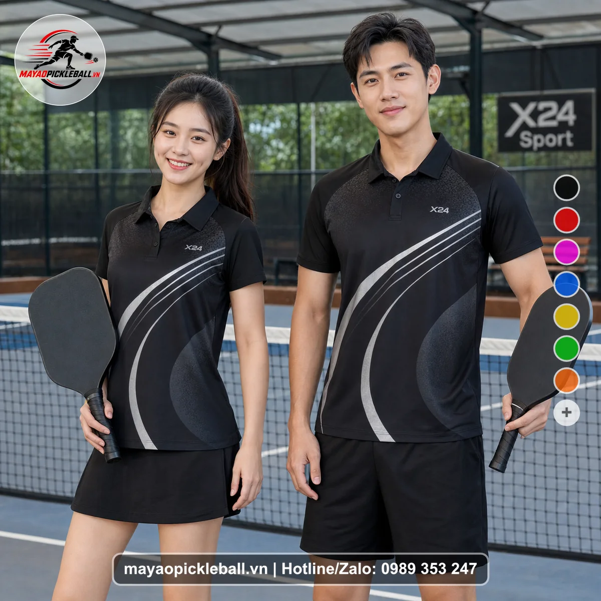 Bộ quần áo pickleball X24-PB-451 đỏ áo có tay có cổ