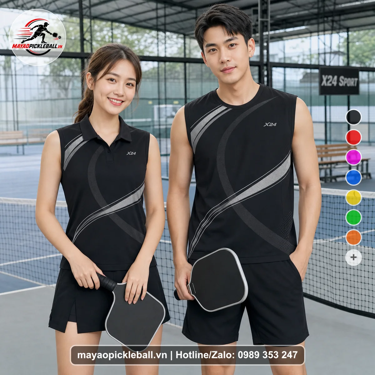 Bộ quần áo pickleball X24-PB-451 đỏ biến thể không ống tay