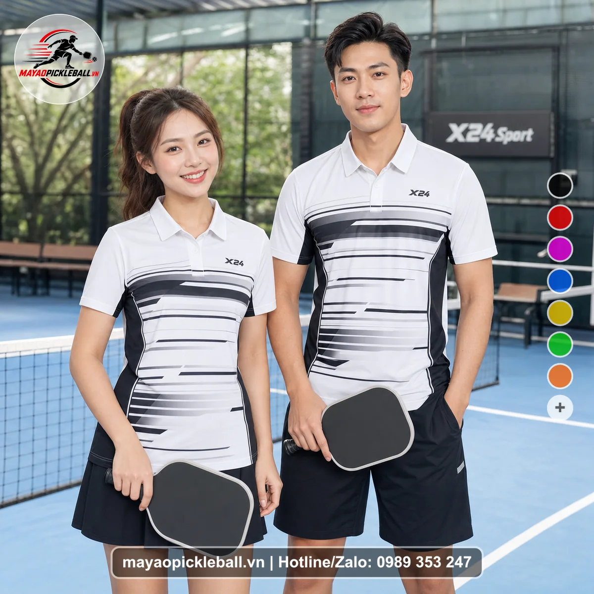 Bộ quần áo pickleball X24-PB-452 đỏ áo có tay có cổ